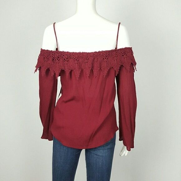 AMBIANCE Women's Spaghetti Strap Cold Shoulder Burgundy top - Picture 3 of 5